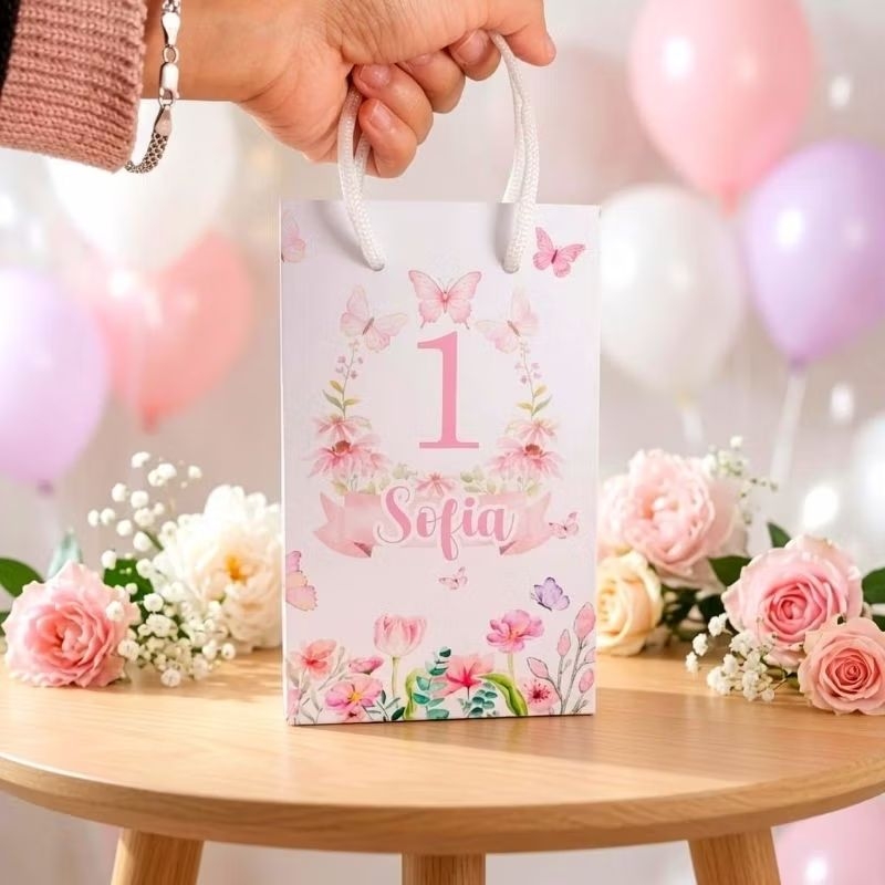 Sacolinha Personalizada Jardim Encantado  Lembrancinha festa infantil Jardim das Borboletas