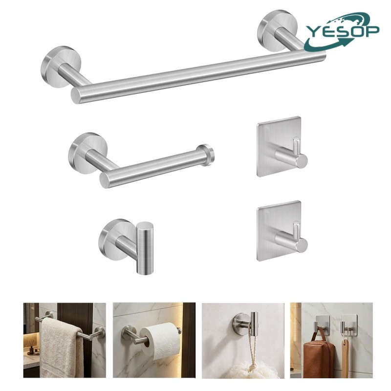 YESOP Kit Acessórios Banheiro Cabide Toalheiros Papeleira 5 Peças Aço Inox Escovada