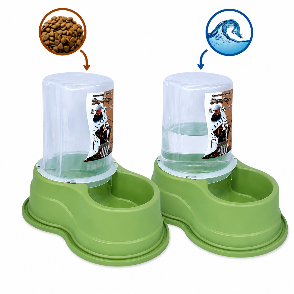 Kit Comedouro Bebedouro Automático Dupla Função 1,5L Água 1,5Kg