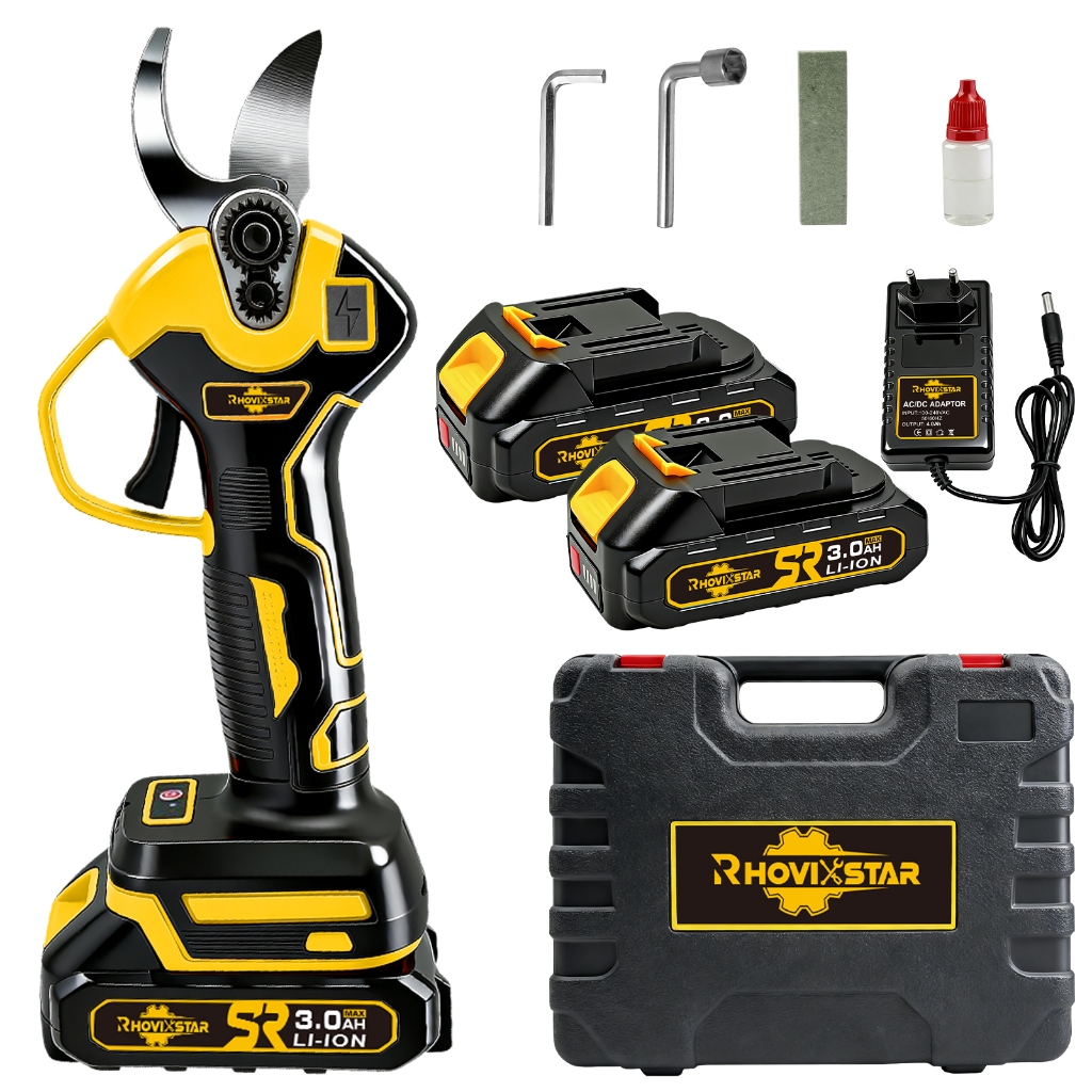 Rhovixstar Tesoura De Poda Sem Fio,Tesouras Elétricas, Equipadas Com 2*3AH Baterias De lítio, Potência Extraordinária