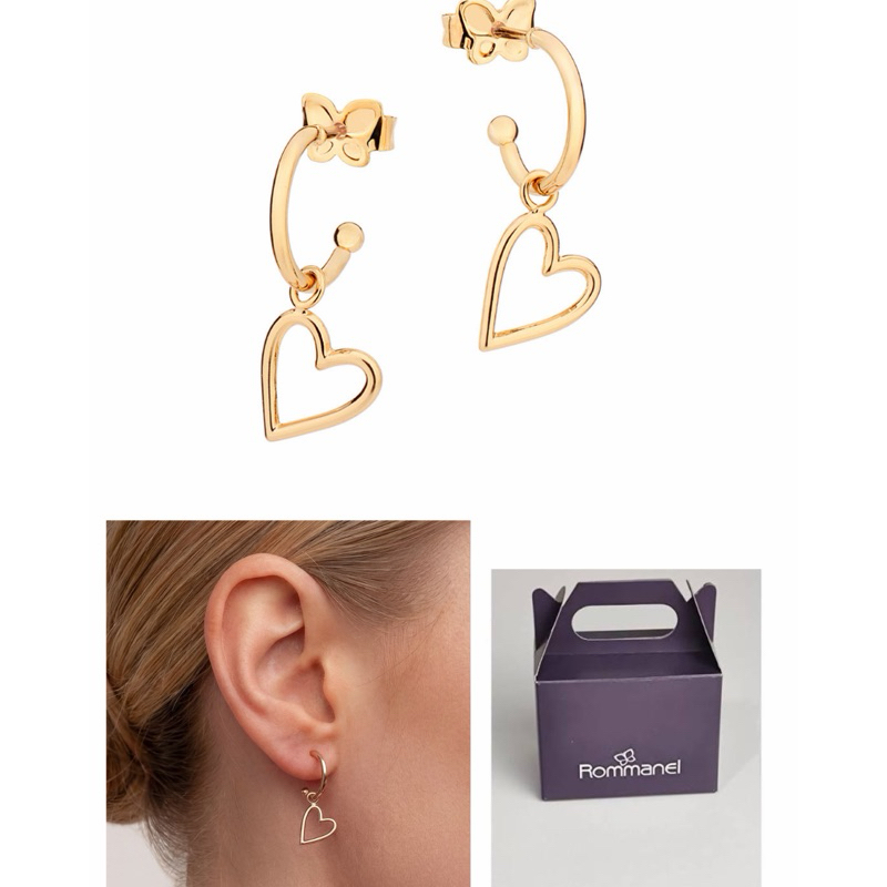 Brinco Rommanel Argola coração Delicada Lançamento Banhado a ouro 18k