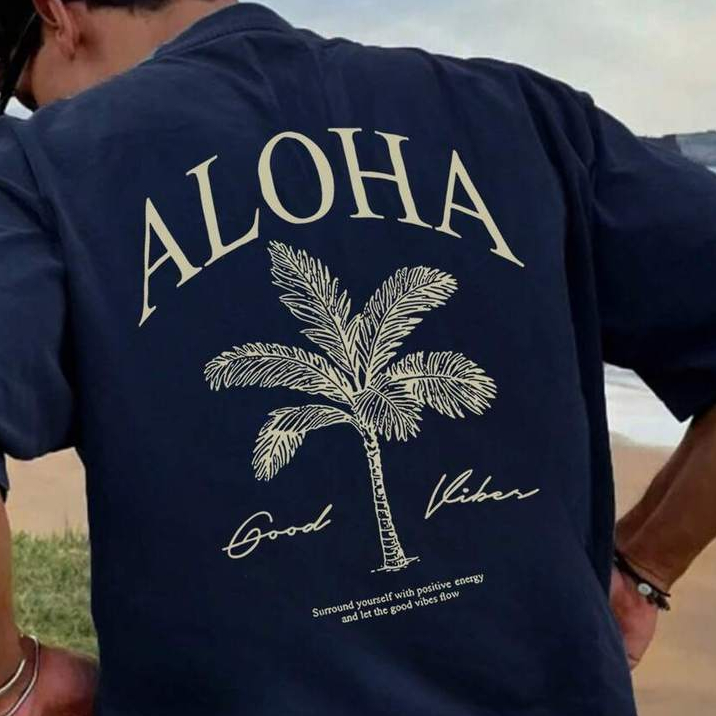 Camiseta Manga Curta Árvore de Coco Havaiana Vintage para Homens no Verão Unissex Envio Imediato