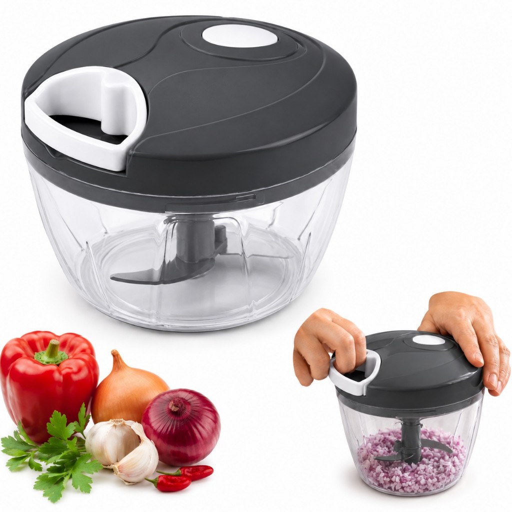 Triturador mini processador de Alimentos Manual com 3 lâminas 12,5X9,5CM - 500ML - Força, praticidade e fácil de limpar