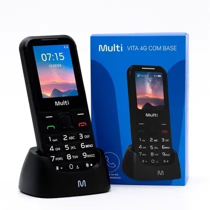 Celular Para Idoso Simples Multi Vita 4G Com Base Para Carregar Dual Chip Botão SOS Câmera