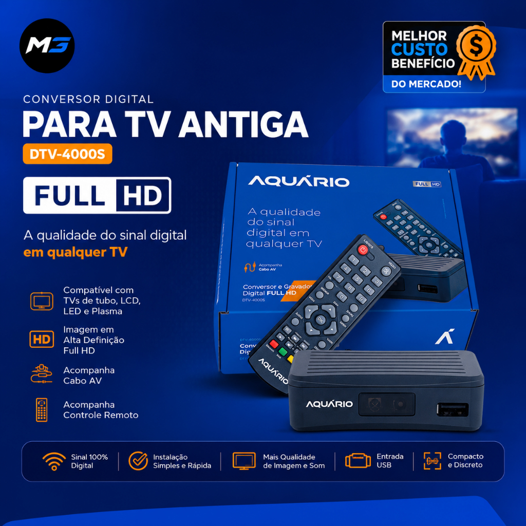 Conversor Digital para TV Antiga Full HD DTV-4000S com Controle