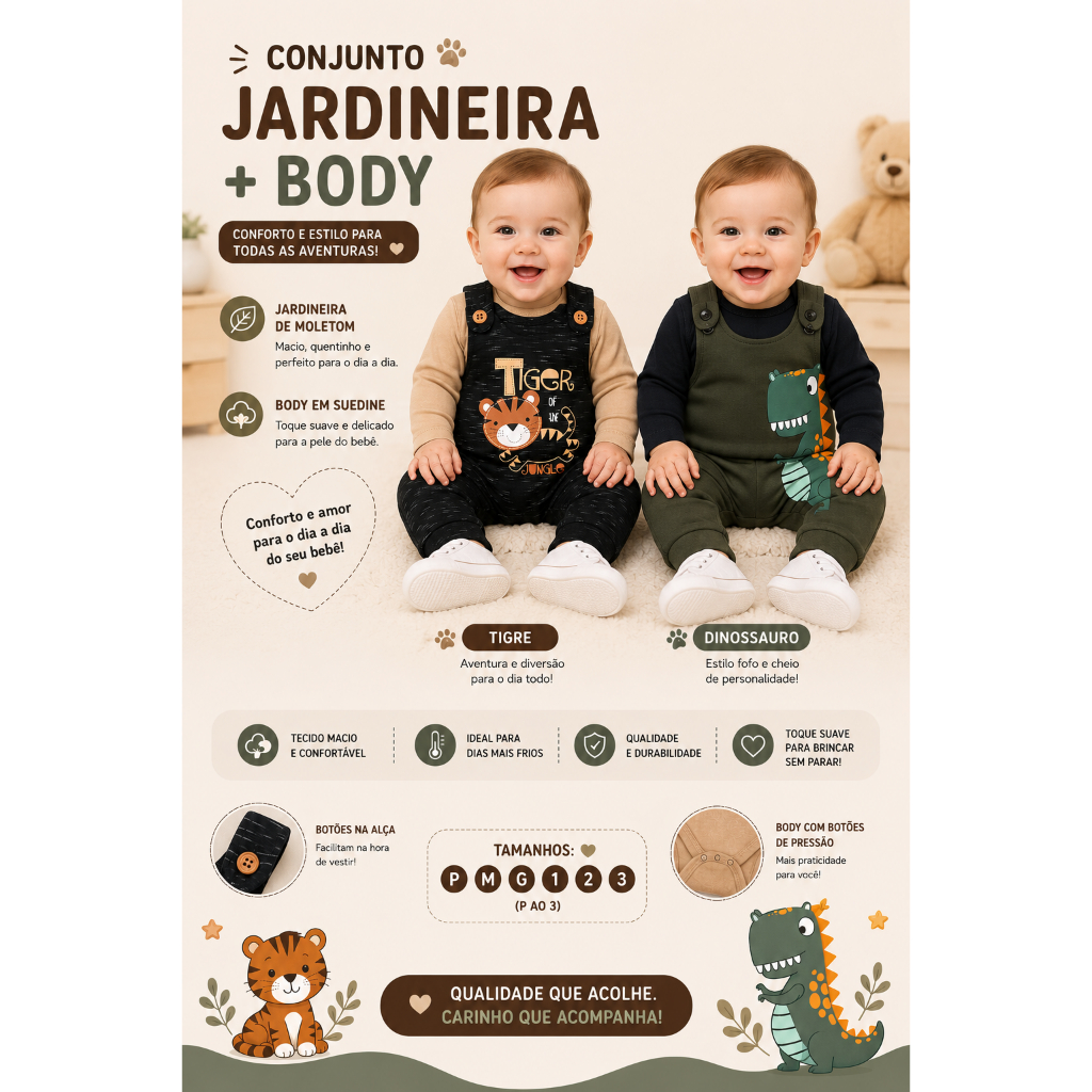 Conjunto 2 peças Jardineira e Body Inverno  Menino