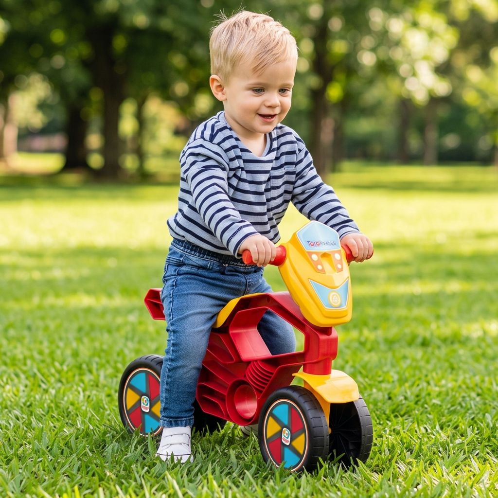 Bicicleta de Equilíbrio Totokross Motoca Infantil 4 Rodas Sem Pedal 12 Meses Bebê Andador Vermelha