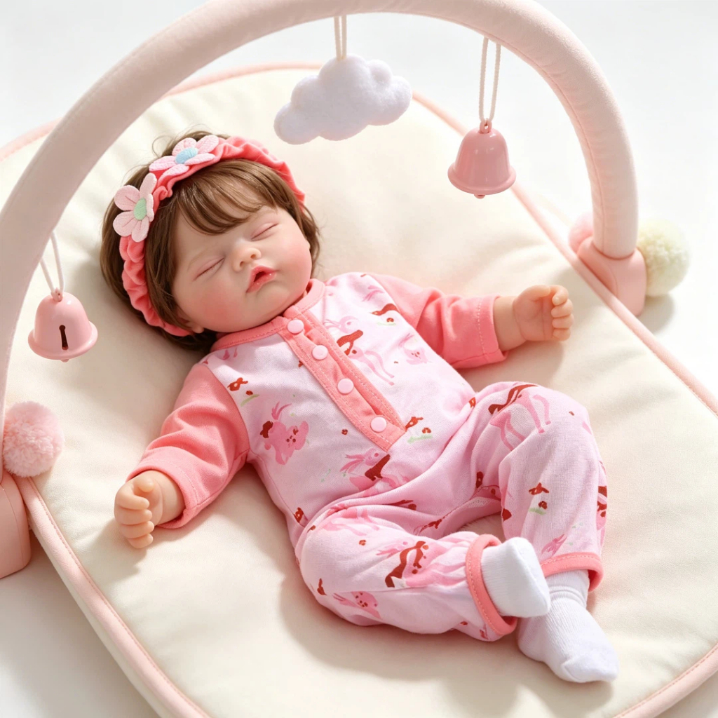 Bebê Reborn 48cm Silicone Menina Boneca Peso Natural Chupeta Magnética com Olhos Fechados