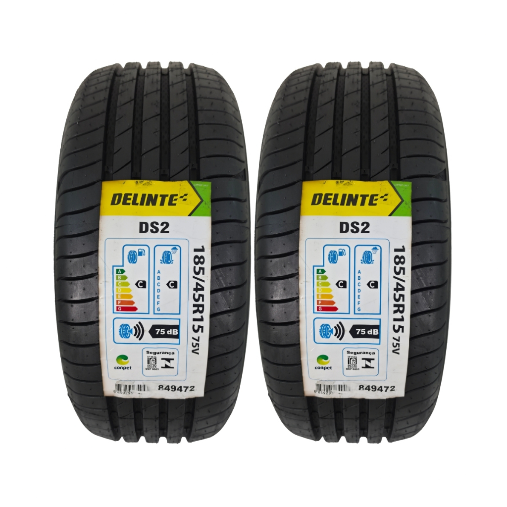 Kit 2 Pneus Delinte 185/45R15 75V DS2 XL Rebaixados e Customizações Perfil Fino com Protetor Borda
