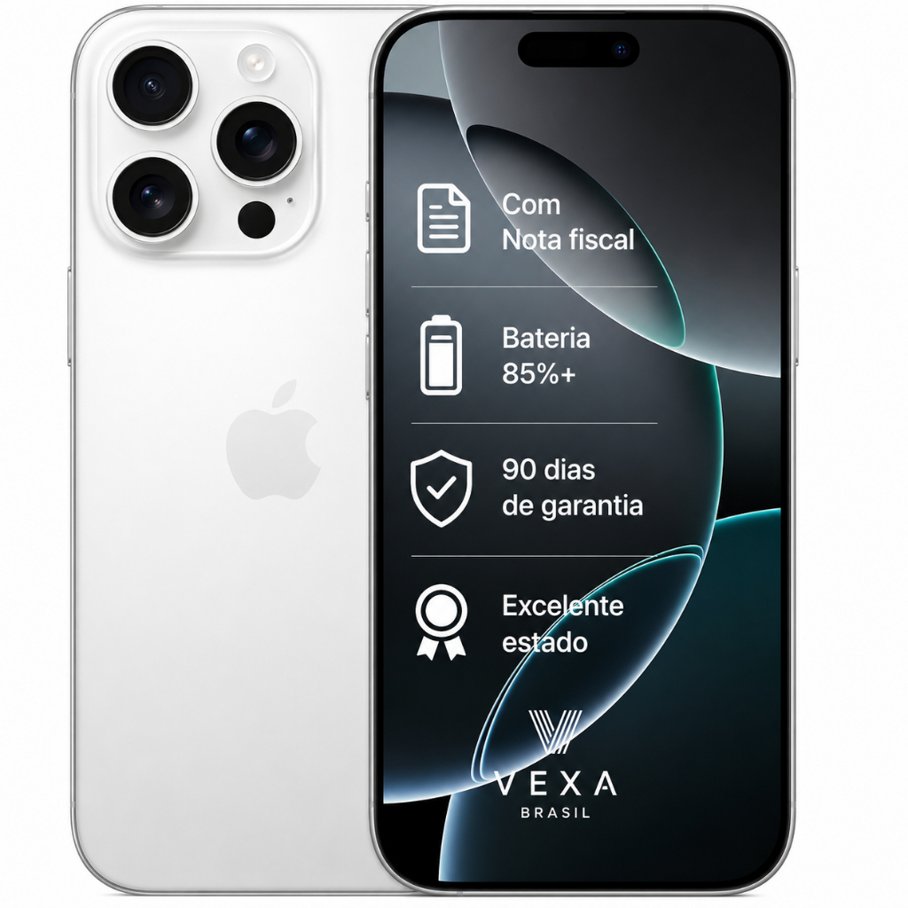 Apple iPhone 16 Pro 128GB Titânio Branco | Semi Novo Premium | Bateria Mínima 85