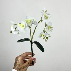 Mini Orquídea Branca Artificial em Silicone Haste c/12 flores e 2 folhas para Arranjo Decoração A-525