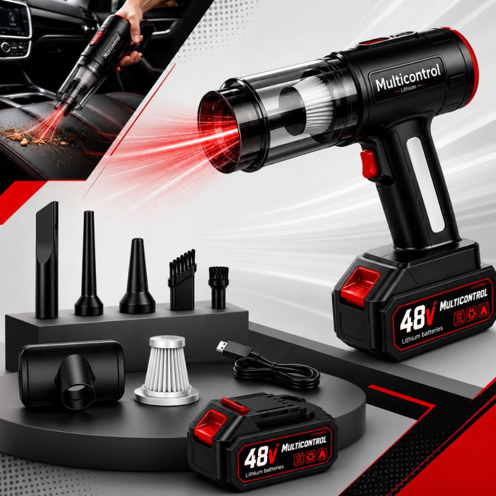 Aspirador De Pó Soprador Portatil 48v Bateria 3000mah Automotivo Turbo Sem Fio Para Casa e Carro