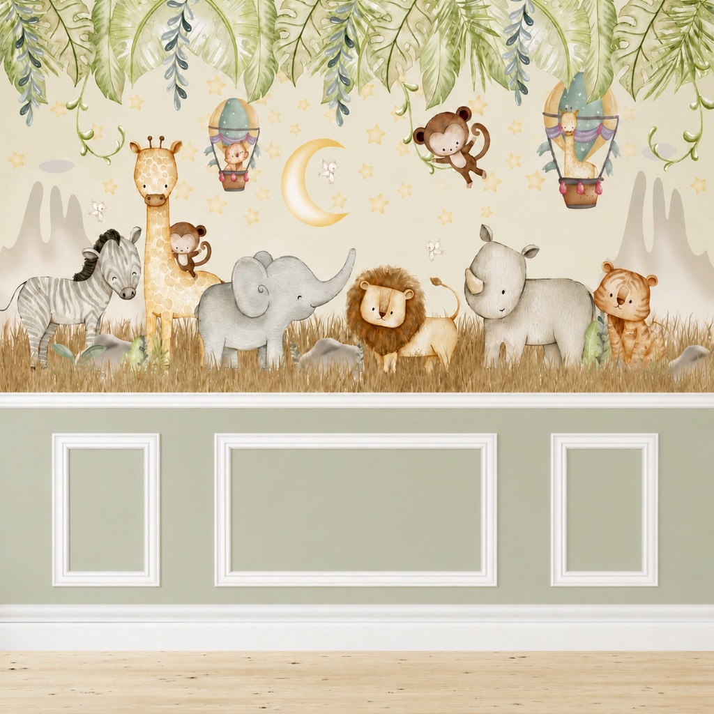 Papel De Parede Personalizado Noite Na Floresta Safári Decoração Inove