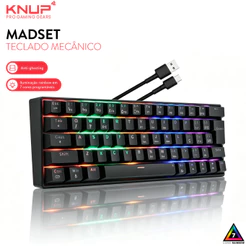 Teclado Mecânico Gamer Compacto 60% 63 Teclas Switch Blue Rainbow RGB Anti-Ghosting USB