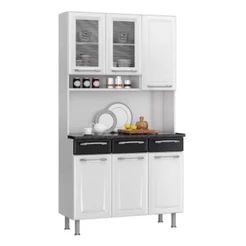 Conjunto de Cozinha Compacta Itatiaia Prisma 6 Portas 3 Gavetas 1 Nicho e Balcão de Apoio Aço