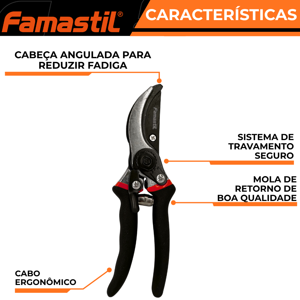 Tesoura de Poda 8" Famastil Jardim Cabo Emborrachado Profissional · foto 2