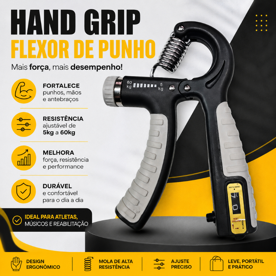 Hand Grip Ajustável Fortalecimento Mãos Dedos Braço e Antebraço Academia com Contador
