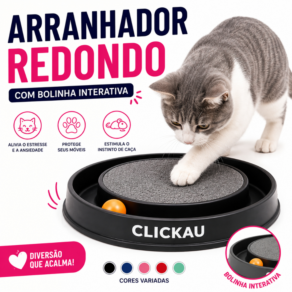 Arranhador para Gatos com Bolinha Interativa Brinquedo Antiestresse Relaxa e Protege os Móveis Pet