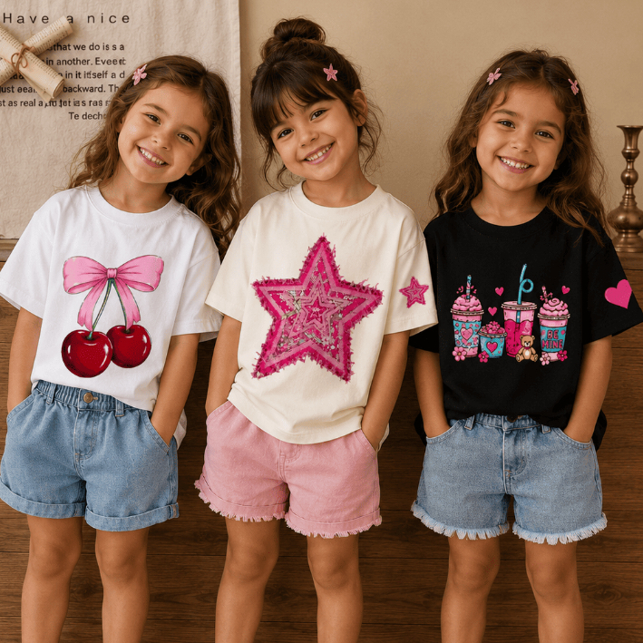 Kit Camisetas Infantil Feminina 100% Algodão 3 Peças Camisas Blogueirinha Menina Blusa Criança