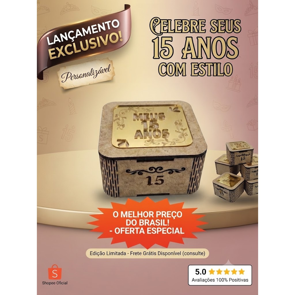 Caixa Convite ou Lembrança de Luxo - Personalizada MEUS 15 ANOS festa aniversario casamento bodas caixa lembrancinha