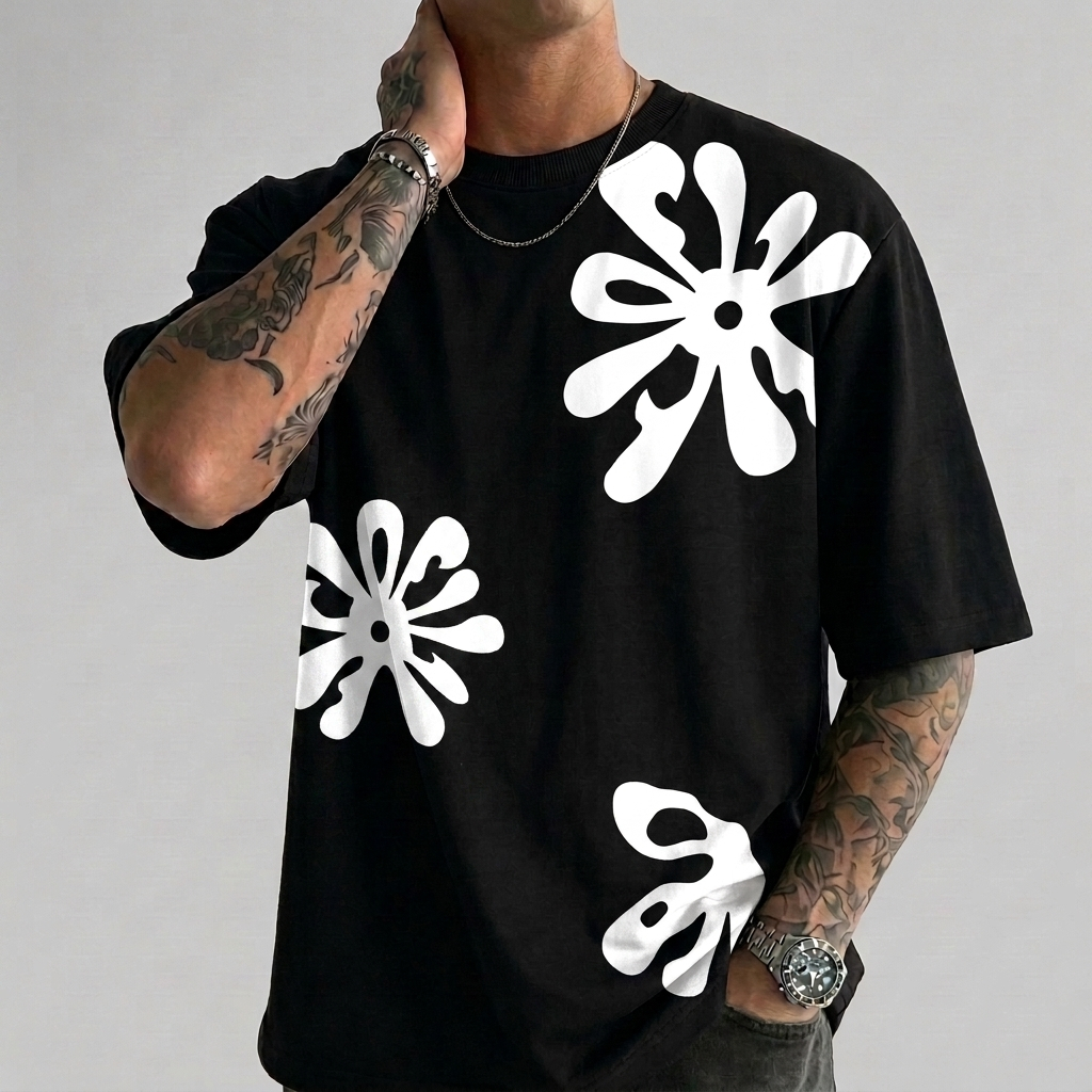 Camiseta Oversized Unissex Estampada Streetwear Flowers Aesthetic Y2K