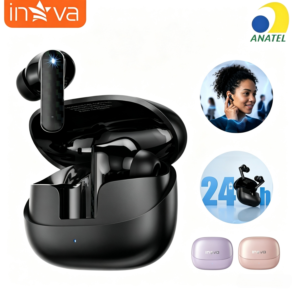 INOVA Fone de Ouvido Bluetooth 6.0 com Cancelamento de Ruído e 55h de Bateria