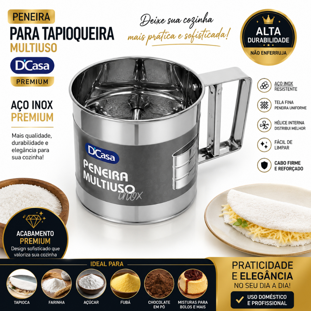 Tapioqueira Peneira Inox para Fazer Tapioca e Outras Utilidades