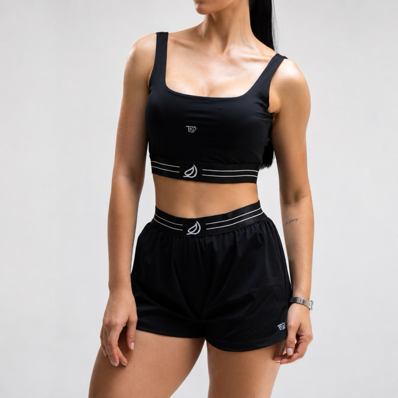 kit Conjunto Fitness Feminino Poliamida Premium Zero Transparência Top Short Duplo 2 em 1 com Bolso Academia Corrida