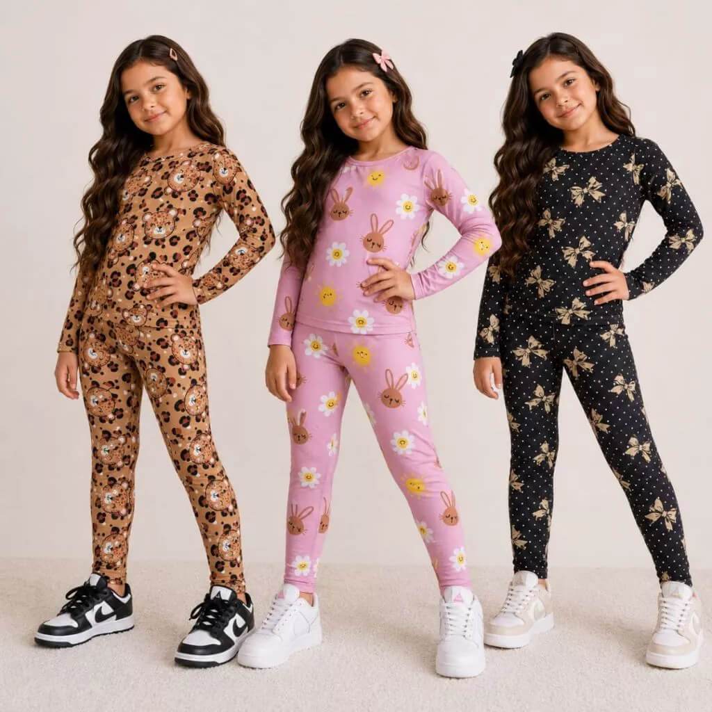 Kit 6 Peças Conjunto Infantil Menina Inverno - 3 Conjuntos Malha Térmica Menina - (Blusas+Leggings) - SORTIDO