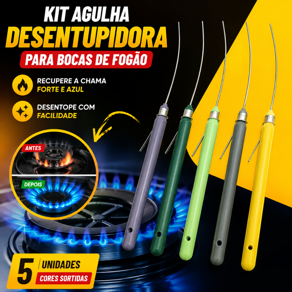 Kit 5 Agulhas Desentope Fogão e Chuveiro