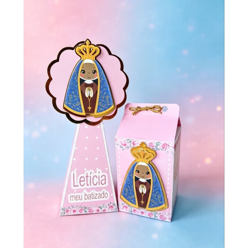 kit festa caixinhas personalizadas lembrancinhas batizado, aniversário Nossa Senhora OBS: as caixinhas vão desmontada