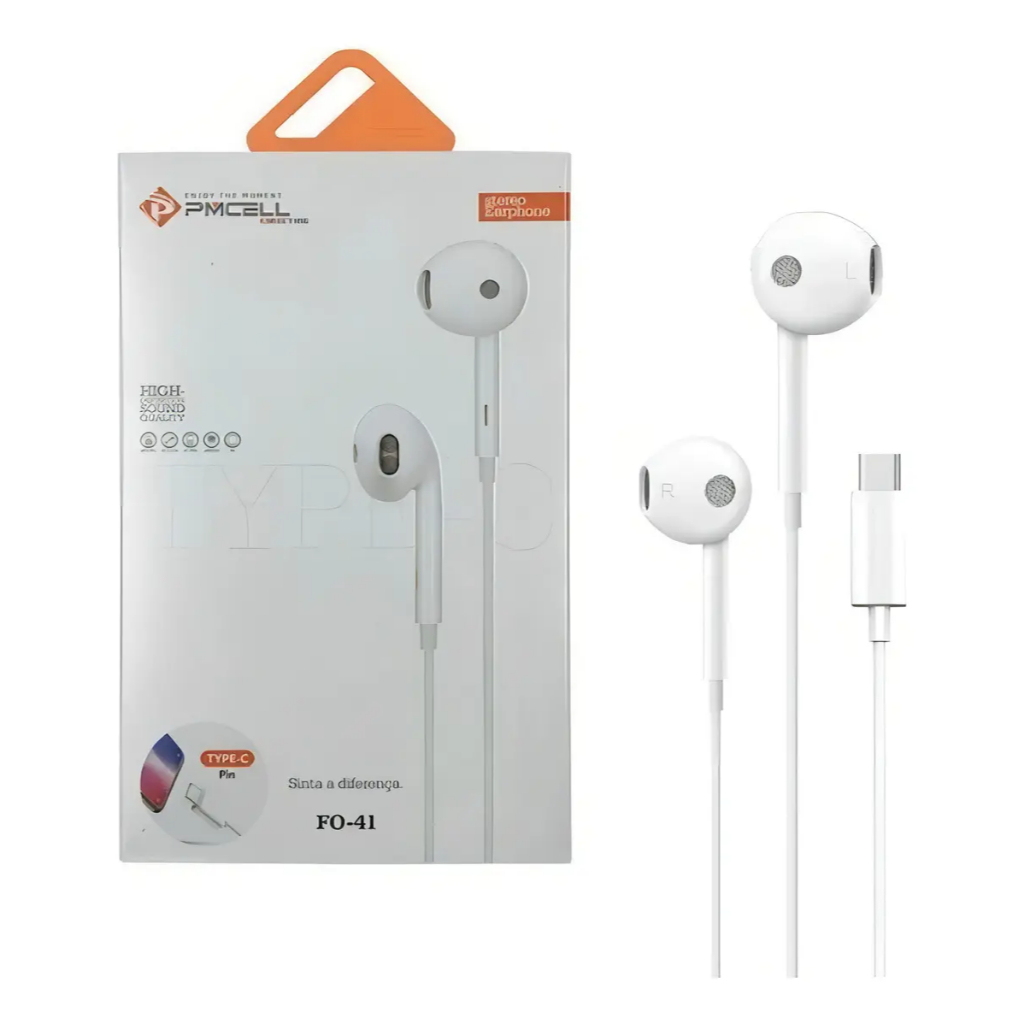 Fone De Ouvido 1,2m Qualidade Na Batida Fo41 Usb P Tipo C Cor Branco (Compatível