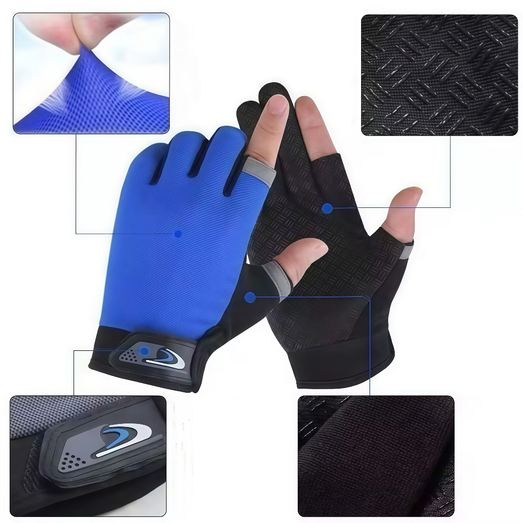 KIT 1 - 2 pares Luvas de Ciclismo com Vazamento de Dois Dedos e Protetor Solar para Pesca e Retirada de Motocicletas