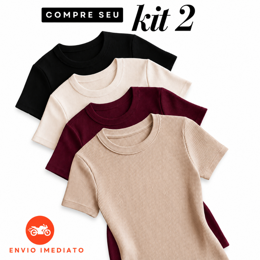 Kit 2Blusas Feminina Ribana Canelado Básica Casual Estilosa Tendência Verão