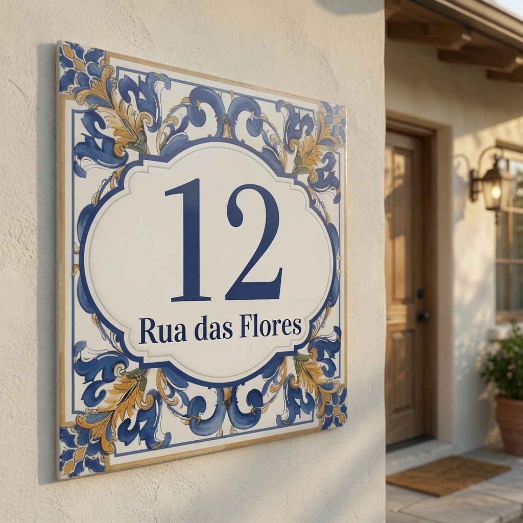 Azulejo Número de Casa Estilo Português Personalizado. Fachada Residencial –10x10, 15x15 ou 20x20 cm