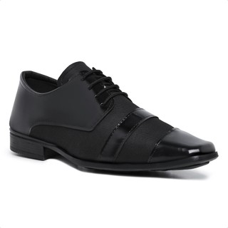 Sapato Masculino Social Verniz Bico Quadrado Em Couro Sintético Formal De Amarrar Cadarço