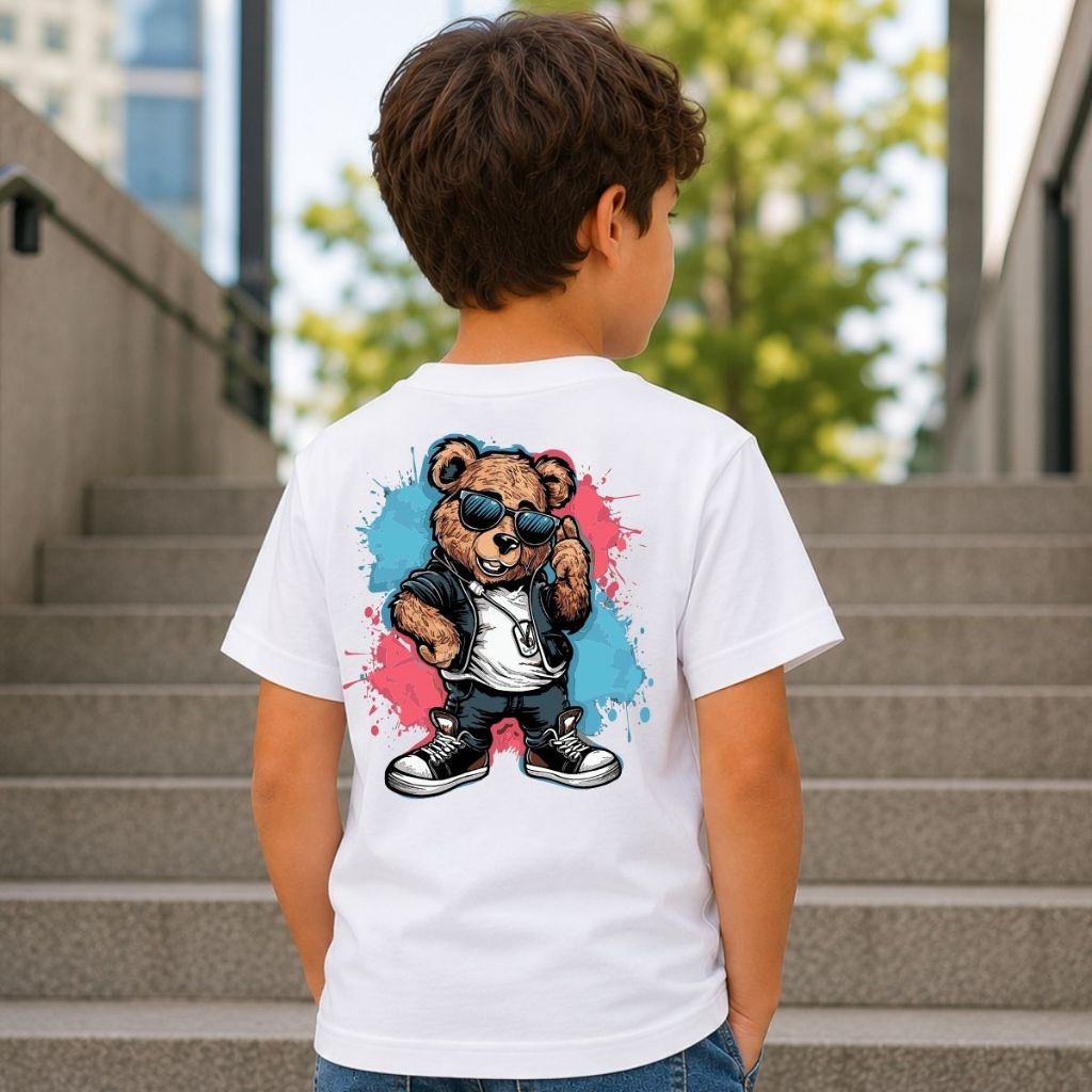 Camiseta Infantil Menino Manga Curta Verão 100% Algodão Estampa- Urso 4 ao 16 100% Algodão Blusa Masculina Juvenil