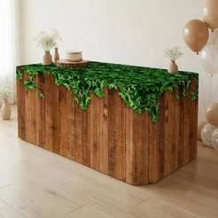 Capa de Mesa Madeira Folhagens Forro de Mesa Decoração Festa Em Tecido Sublimado Veste Fácil