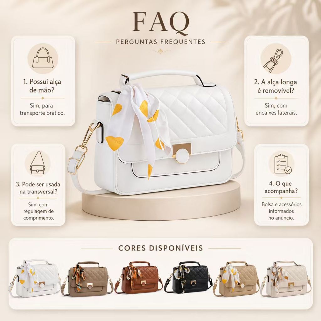 Bolsa Feminina Transversal Com Lencinho Bau Tiracolo Espaçosa Bolsa Feminina Estruturada Media Com Alça SU — imagem 2 de 2
