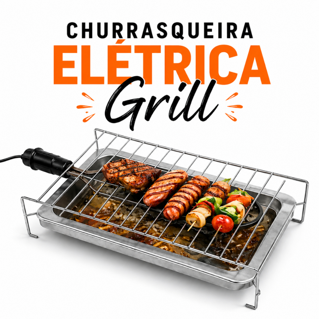 Imagem Churrasqueira Elétrica Portátil com Grelha Inox Portátil Com bandeja coletora