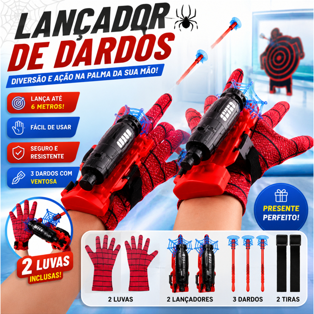 Luva Lança Dardos Homem Aranha Infantil Brinquedo Spider Man Herói Lançador Teia Ventosa