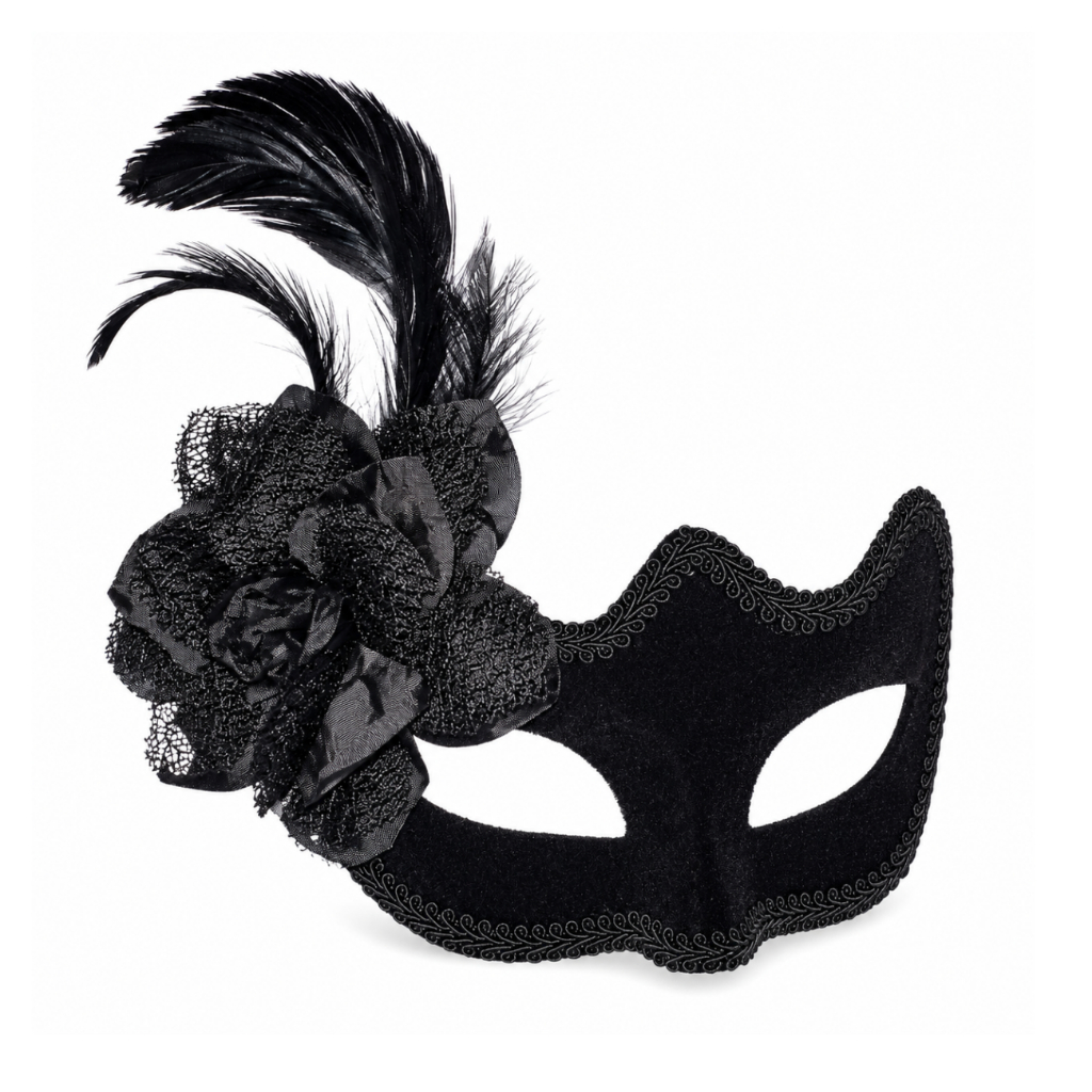 Máscara Baile De Máscaras Veneziana Veludo Com Pluma