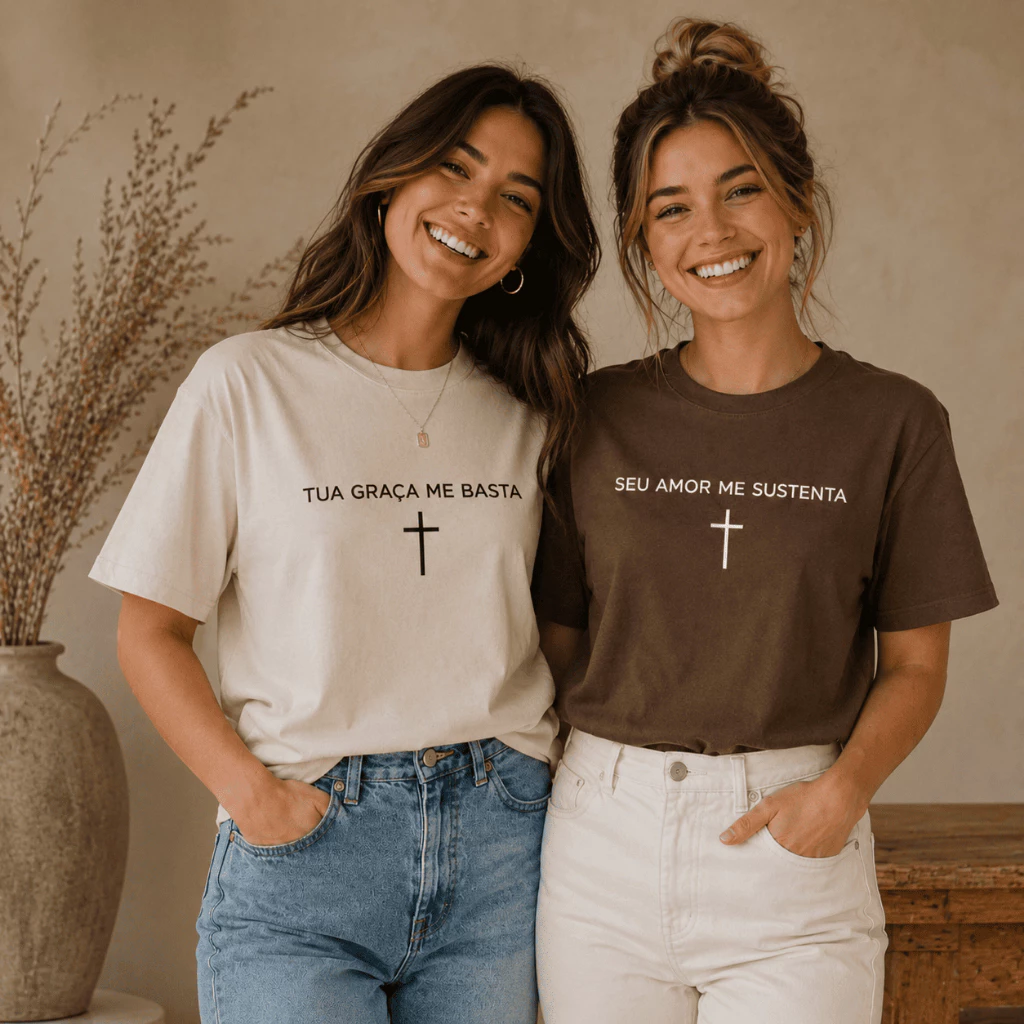 Kit 2 Camisetas Cristã Feminina – Tua Graça & Seu Amor | Igreja Casual 100% Algodão Moda Feminina — imagem 1
