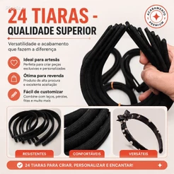 kit contendo 24 tiaras encapadas de cadarco preto de 10 mm - Costumizar - Forrar - Revender - Invente seu look.