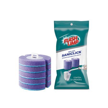 Imagem Refil Saniclick Flash Limp para Escova Sanitária Inteligente com 10 Esponjas Descartáveis e Detergente