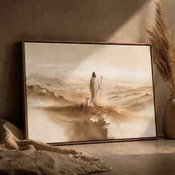 Quadro Decorativo Jesus e Ovelha Moldura Grande Sala Moderno Religioso