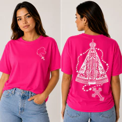Camiseta Estampada Nossa Senhora Aparecida Camisa Católica Feminina Maculina Religiosa Algodão Premium