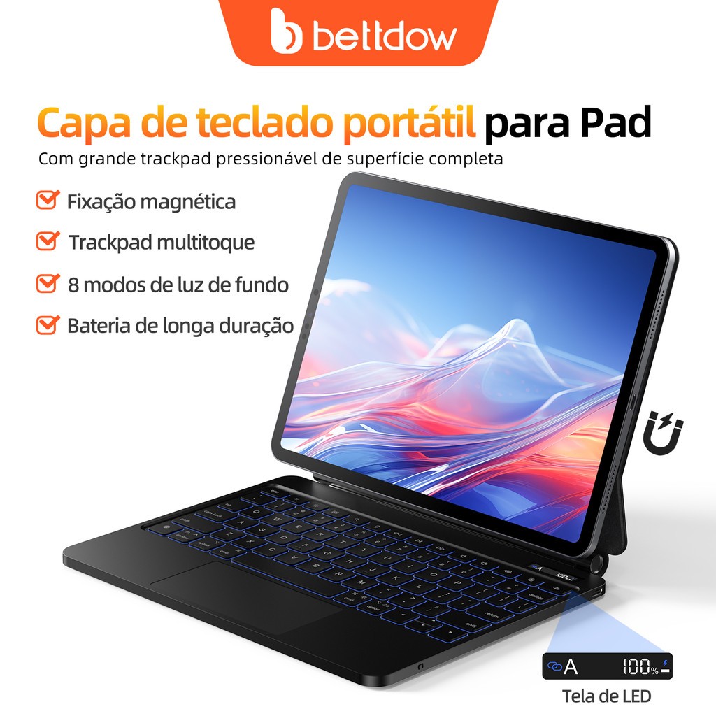 Teclado magnético BETTDOW para iPad 2025 A16 Gen10 Air11 (M3) Air4/5 10.9  Air6 