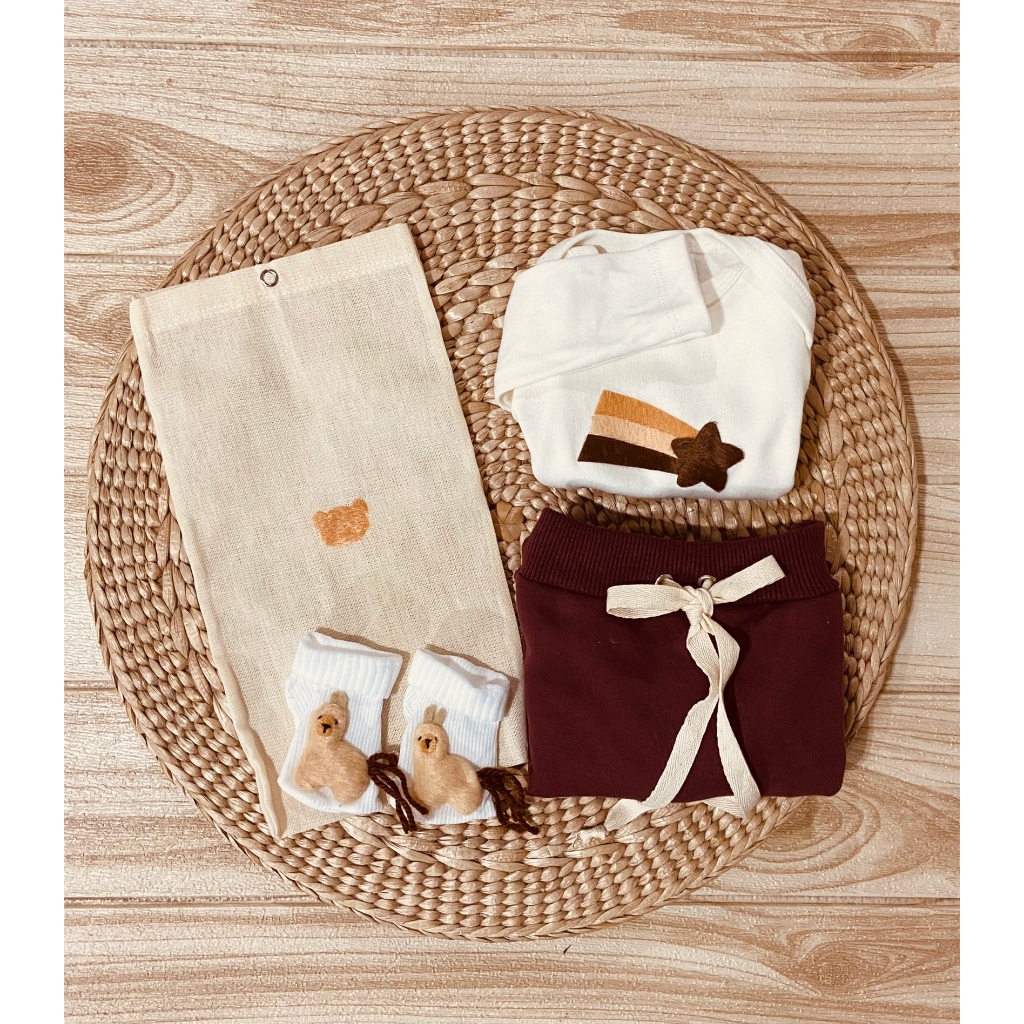 Conjunto Cadente Body Manga Longa Calça Moletom Felpado Bebê Boho 100% Algodão Unisex Enxoval Maternidade Recém Nascido