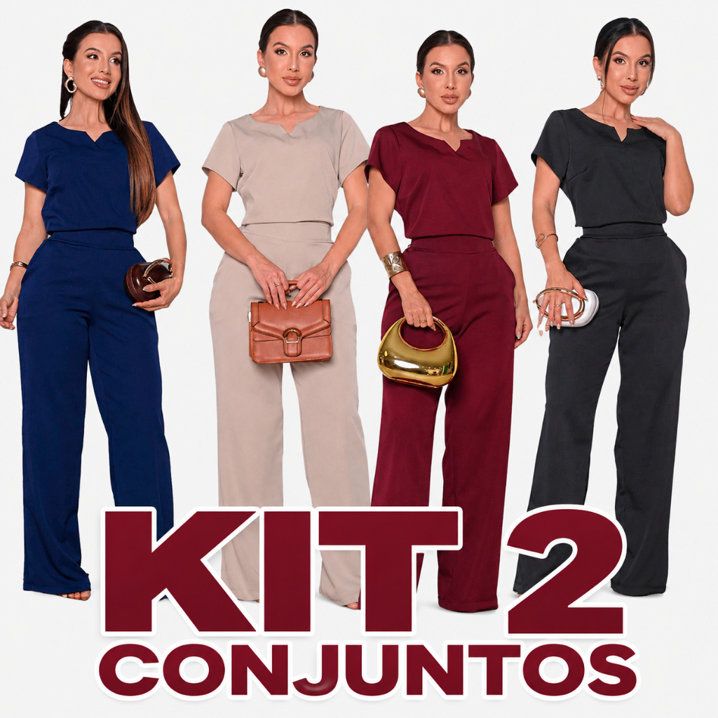 KIT 2 Conjunto feminino luxo Alfaiataria premium Calça + Blusa confortável elegante mais procurado do 2026